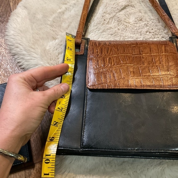 Vintage Bellerose Brown Croc Black Shoulder‎ Bag Purse Wallet Attached Leather - Picture 14 of 15